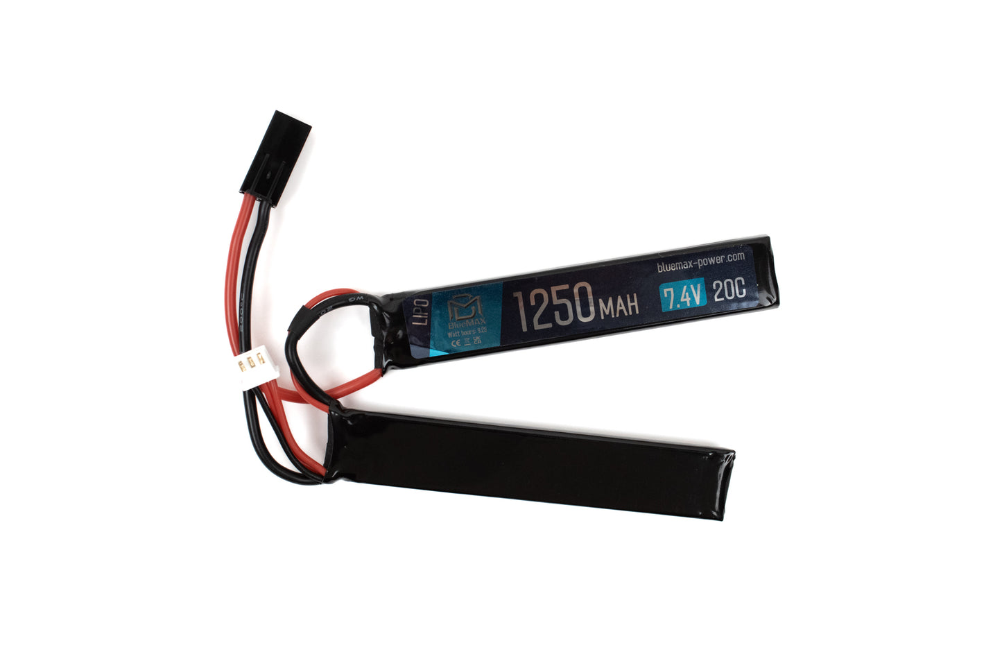 LIPO BATTERY MINI TAMIYA CONNECTOR 7.4v X 1250mah 20c CQB BLUEMAX-POWER (bmp-7.4x1250-cqb)